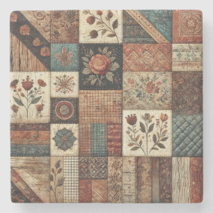 Porta-copo De Pedra Farmhouse Russo Terracotta Patchwork Quilt Floral