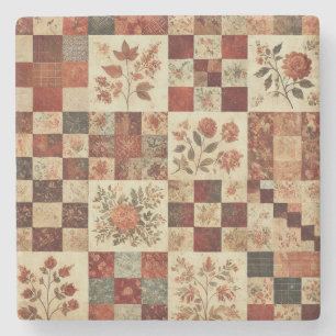 Porta-copo De Pedra Farmhouse Russo Terracotta Patchwork Quilt Floral