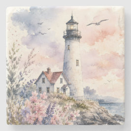 Porta-copo De Pedra Faro Pintado a Aquarela