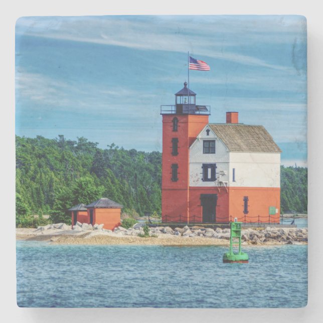 Porta-copo De Pedra Farol da Ilha Round (Frente)
