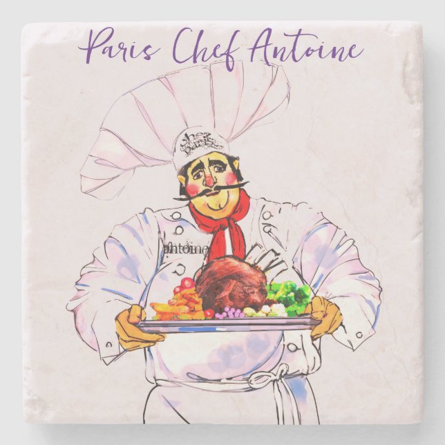Porta-copo De Pedra Fat French Chef Antoine Servindo em Prata Púltimo (Frente)