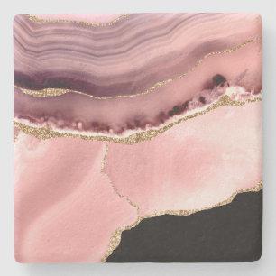 Porta-copo De Pedra Faux Agate rosa, preto e Dourado