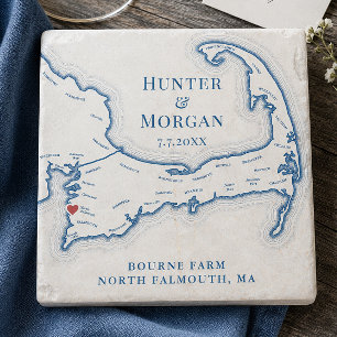 Porta-copo De Pedra Favor de casamento Bourne Farm Mapa de Cape Cod