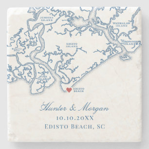 Porta-copo De Pedra Favor de Casamento na Praia de Edisto Mapa da Ilha