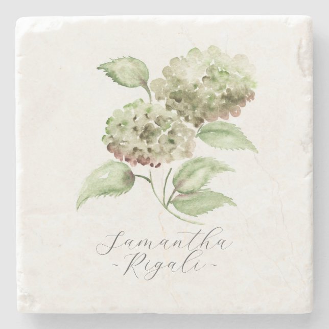Porta-copo De Pedra Favor de casamento personalizado Hortênsia Verde (Frente)