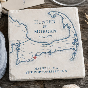 Porta-copo De Pedra Favor de casamento Popponesset Inn Mapa Cape Cod