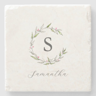 Porta-copo De Pedra Favor Personalizado Aquarela Botânica