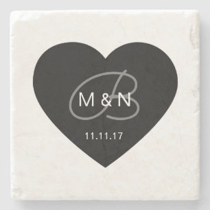 Porta-copo De Pedra Favor preto Monogrammed personalizado do casamento