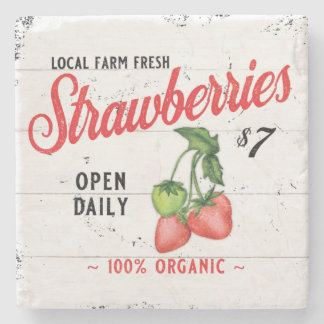 PORTA-COPO DE PEDRA FAZENDA FRESH STRAWBERRIS STRAWBERRY PATCH FARMHOU