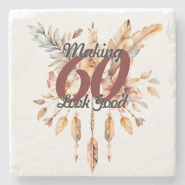 Porta-copo De Pedra Fazer 60 Parecem Bons 60º aniversário Rustic Boho