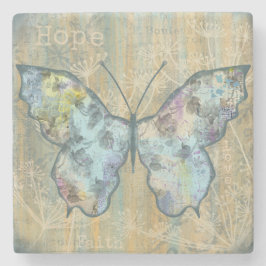 Porta-copo De Pedra " Fé, Esperança & Amor" Borboleta