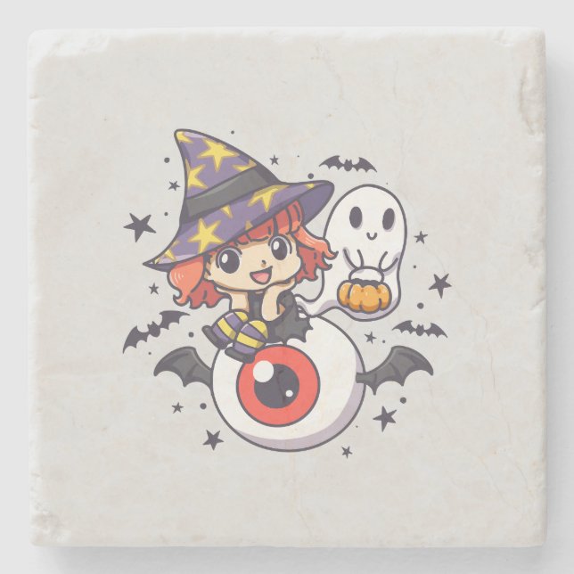 Porta-copo De Pedra Feiticeiro Bonito para o Halloween (Frente)
