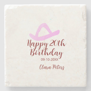 Porta-copo De Pedra Feliz aniversário de 20 anos menina cowboy rosa no
