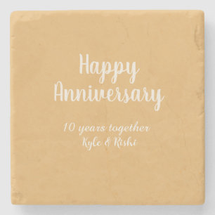 Porta-copo De Pedra Feliz aniversário dourado branco 10 anos nome data