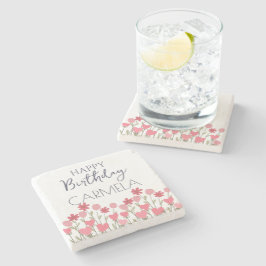 Porta-copo De Pedra Feliz Aniversário Flowers Coloridos e Festas de Co