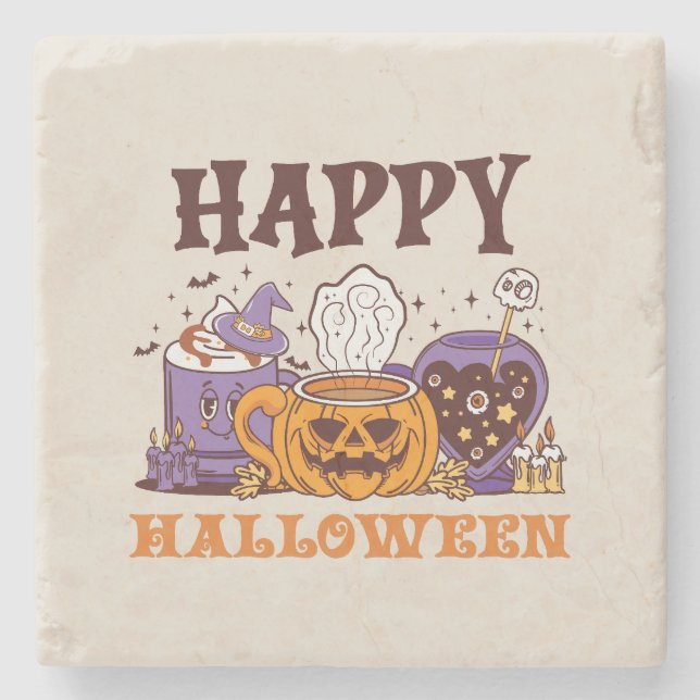 Porta-copo De Pedra Feliz Café Halloween Breve (Frente)