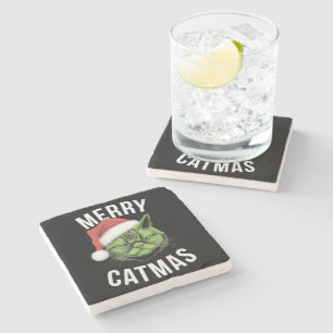 Porta-copo De Pedra Feliz Catmas Engraçado Gato Adora Natal