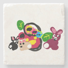 Porta-copo De Pedra Feliz dia das mães coelhinhos e coelho 