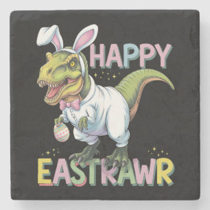 Porta-copo De Pedra Feliz Eastrawr T Rex Páscoa Dinossaur Bunny Egg