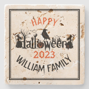 Porta-copo De Pedra Feliz Halloween Concept Typografia Design