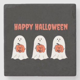 Porta-copo De Pedra Feliz Halloween Fantasmas com Jack-o-Lanterns