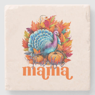 Porta-copo De Pedra Feliz Mama Turquia e Autumn Leaves Foliage