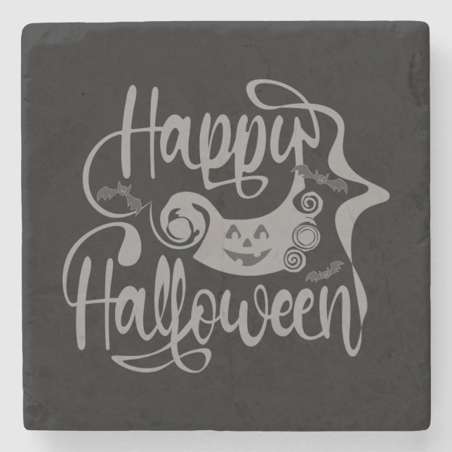 Porta-copo De Pedra Feliz morcego de Halloween jack ou lanterna (Frente)