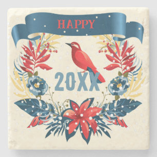 Porta-copo De Pedra Feliz Natal e um Feliz Ano Novo! 20XX Pássaro Verm