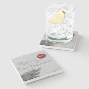 Porta-copo De Pedra Feliz Natal escrito na neve