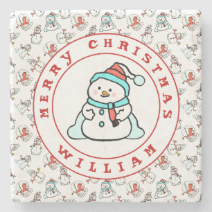 Porta-copo De Pedra Feliz Natal Nome Snowman White