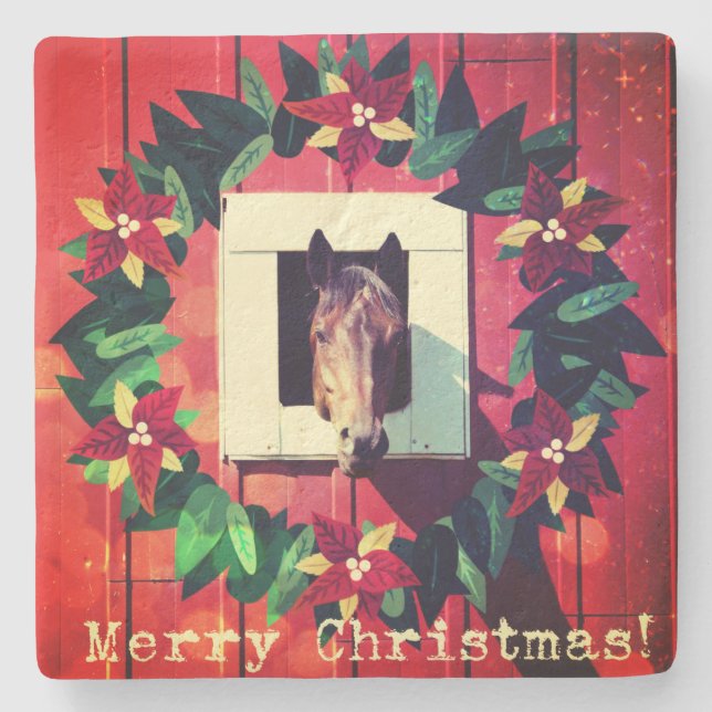 Porta-copo De Pedra Feliz Natal Red Barn (Frente)