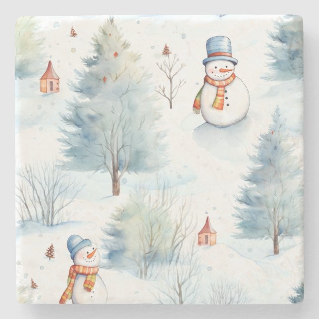 Porta-copo De Pedra Feliz Padrão de Neve (Frente)