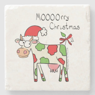 Porta-copo De Pedra Feriado de Natal do Cartoon Engraçado de Vaca