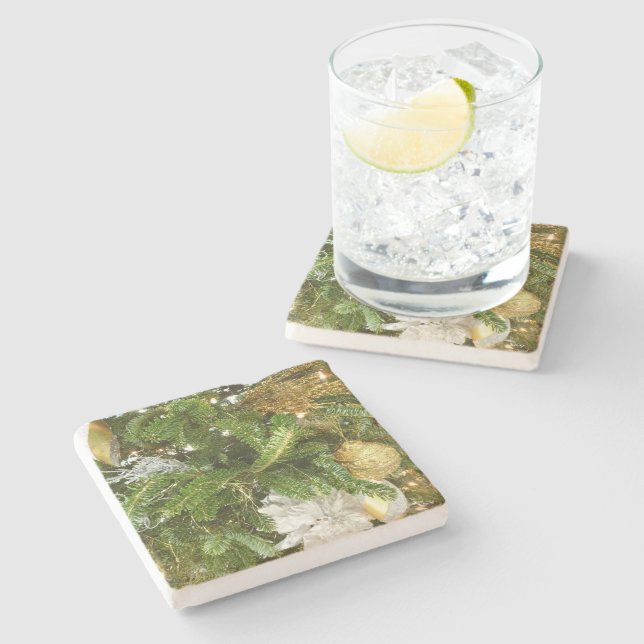 Porta-copo De Pedra Feriado de Prata e Árvore de Natal Dourada (Lateral)