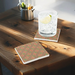 Porta-copo De Pedra Fibras dispersas florais laranja texturizadas