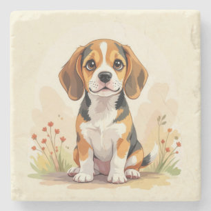 Porta-copo De Pedra Filhote de Beagle Tricolor Preto, Marrom e Branco