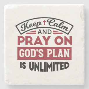 Porta-copo De Pedra Fique calmo e reze que o plano de Deus é uma citaç