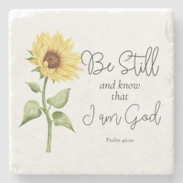 Porta-copo De Pedra Fique quieto e saiba que sou Deus Girassol