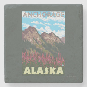 Porta-copo De Pedra Fireweed & montanhas - Anchorage, Alaska