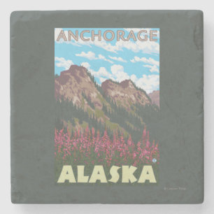Porta-copo De Pedra Fireweed & montanhas - Anchorage, Alaska