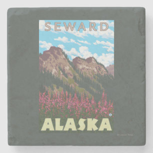 Porta-copo De Pedra Fireweed & montanhas - Seward, Alaska