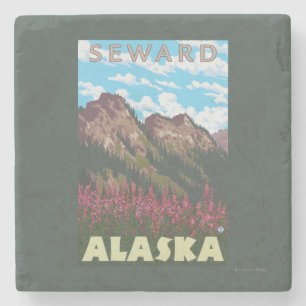 Porta-copo De Pedra Fireweed & montanhas - Seward, Alaska