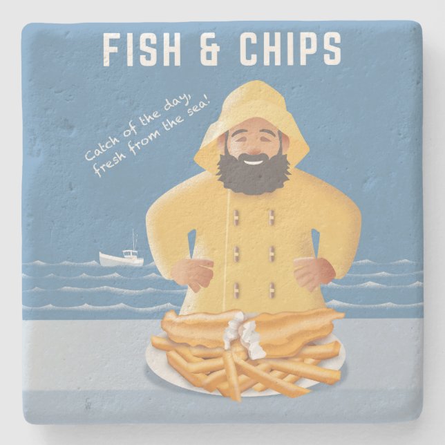 Porta-copo De Pedra Fish and Chips (Frente)