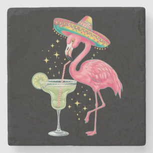 Porta-copo De Pedra Flamingo Bebendo Margarita Poncho Mexicano Engraça