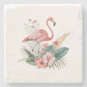 Porta-copo De Pedra Flamingo Com Flores