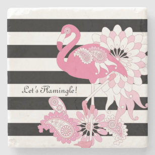 Porta-copo De Pedra Flamingo Cor-de-rosa preto e branco moderno