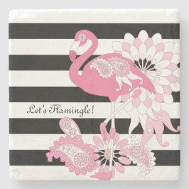 Porta-copo De Pedra Flamingo Rosa Caprichoso Listras Pretas e Brancas