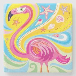 Porta-copo De Pedra Flamingo Rosa com Estrela do Mar