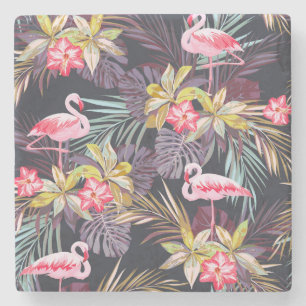 Porta-copo De Pedra Flamingo Tropical: Padrão sem costura de verão