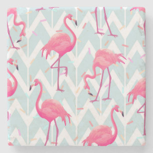 Porta-copo De Pedra Flamingos - Cinza De Luz: Tropical Vintage.